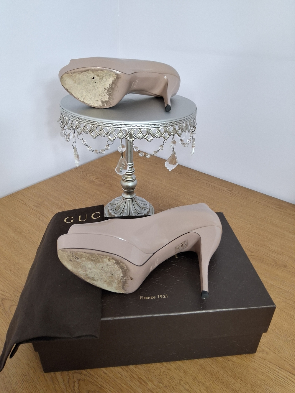 Gucci Blush Patent Leather Peep-Toe Heels - Picture 7 of 10